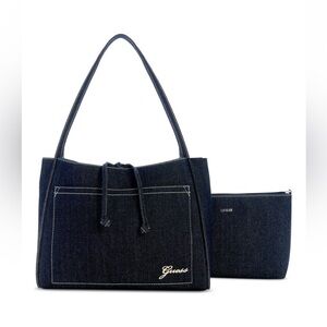Guess Dark Blue Denim Tote with Pouch